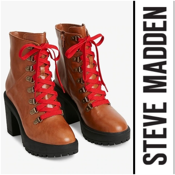 Steve Madden Shoes - Edgy Steve Madden Red Laced Lugged Sole Booties